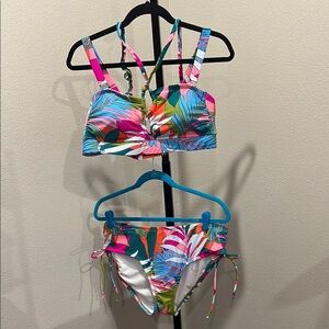 Xhilaration Pink and Blue Bikini with Tropical Print